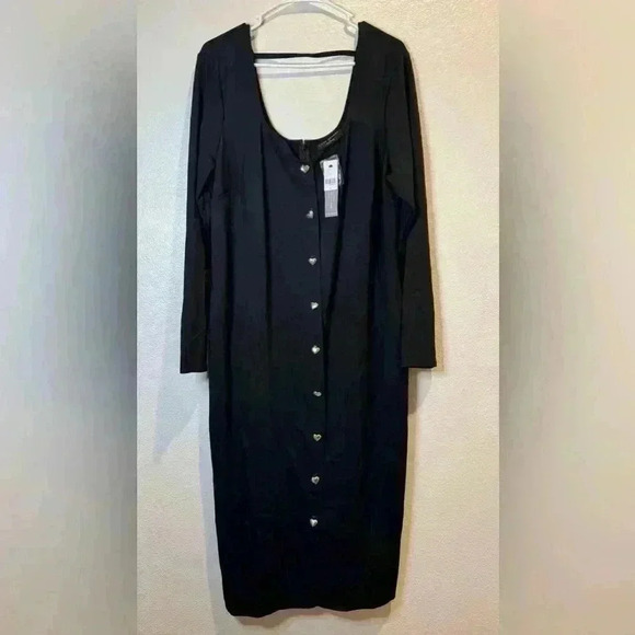 Lane Bryant Sweetheart-Neck Heart Button-Front Bodycon Black Long Sleeves - Picture 2 of 9